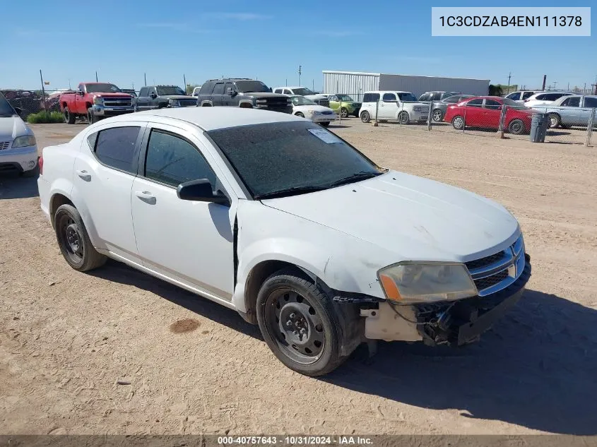 2014 Dodge Avenger Se VIN: 1C3CDZAB4EN111378 Lot: 40757643