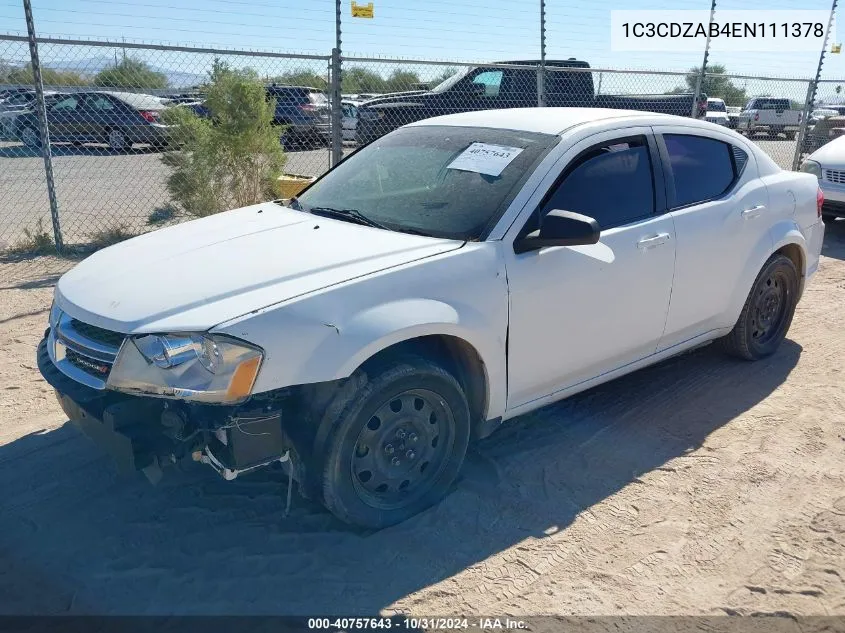 2014 Dodge Avenger Se VIN: 1C3CDZAB4EN111378 Lot: 40757643