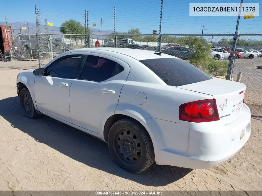 2014 Dodge Avenger Se VIN: 1C3CDZAB4EN111378 Lot: 40757643