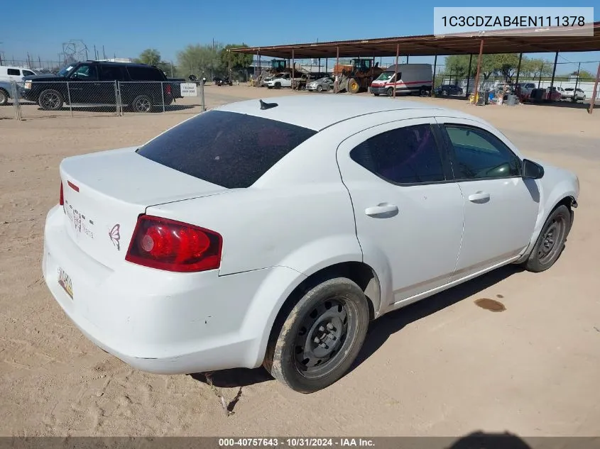 2014 Dodge Avenger Se VIN: 1C3CDZAB4EN111378 Lot: 40757643