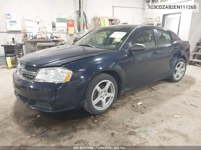 2014 Dodge Avenger Se VIN: 1C3CDZAB2EN111265 Lot: 40757849