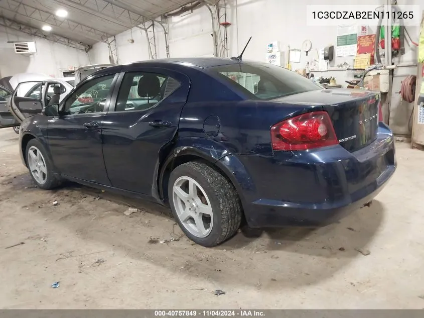 2014 Dodge Avenger Se VIN: 1C3CDZAB2EN111265 Lot: 40757849