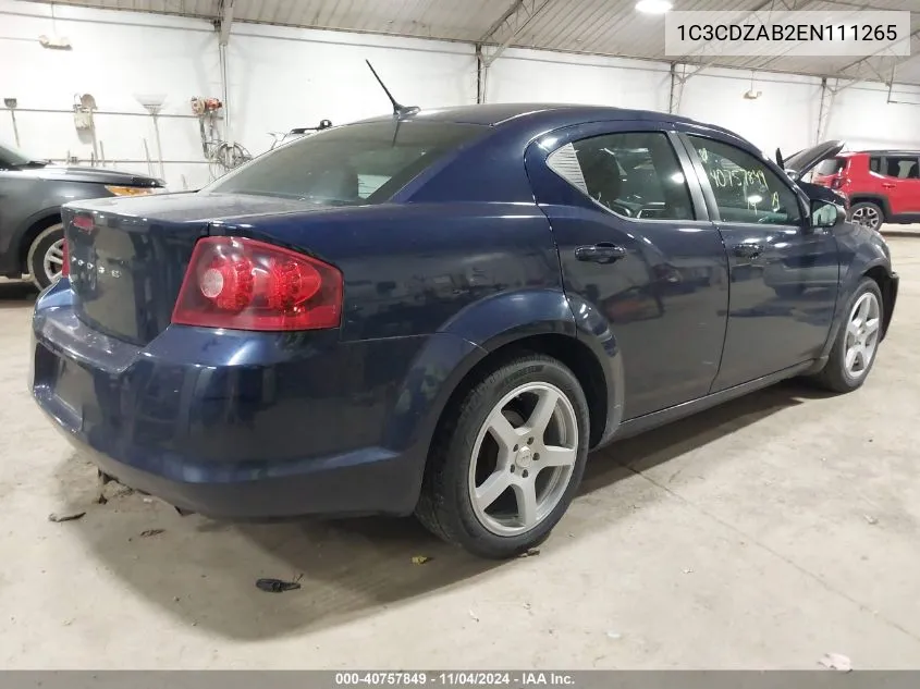 2014 Dodge Avenger Se VIN: 1C3CDZAB2EN111265 Lot: 40757849