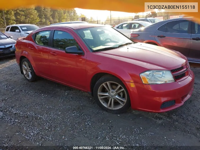 2014 Dodge Avenger Se VIN: 1C3CDZAB0EN155118 Lot: 40766321