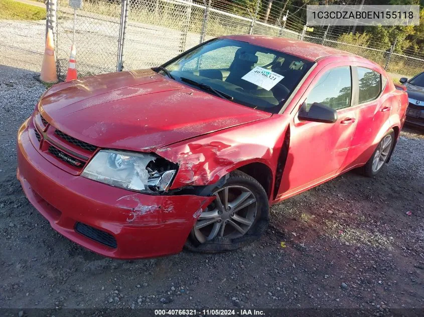 2014 Dodge Avenger Se VIN: 1C3CDZAB0EN155118 Lot: 40766321