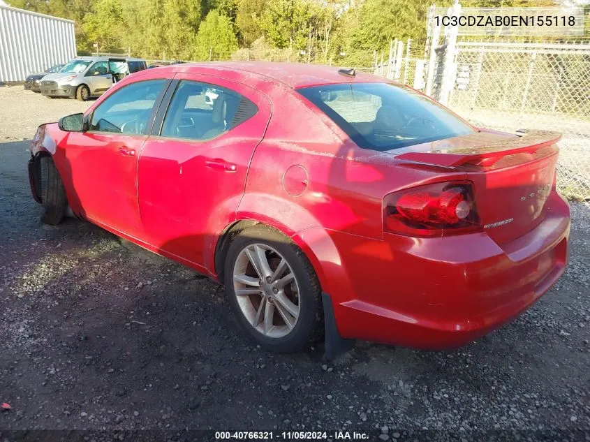 2014 Dodge Avenger Se VIN: 1C3CDZAB0EN155118 Lot: 40766321