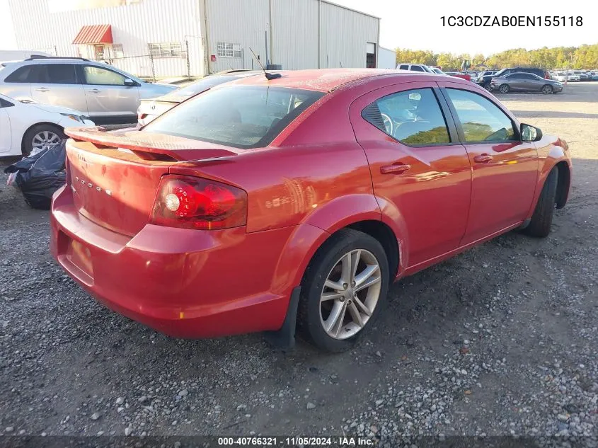 2014 Dodge Avenger Se VIN: 1C3CDZAB0EN155118 Lot: 40766321