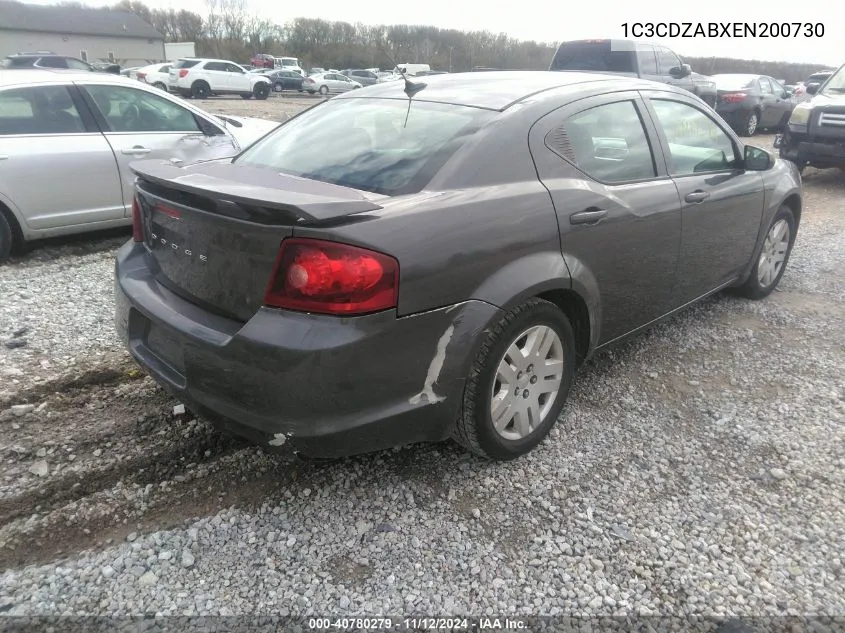 2014 Dodge Avenger Se VIN: 1C3CDZABXEN200730 Lot: 40780279