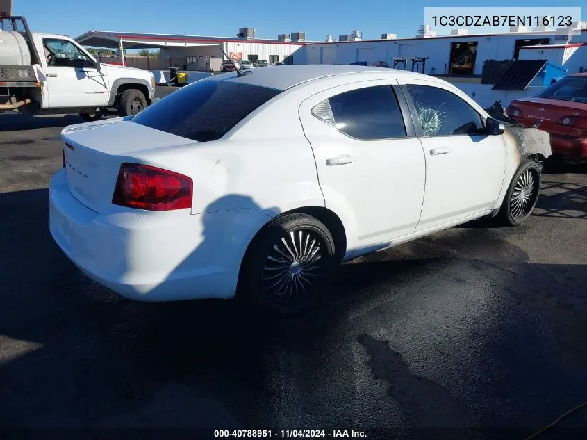 2014 Dodge Avenger Se VIN: 1C3CDZAB7EN116123 Lot: 40788951