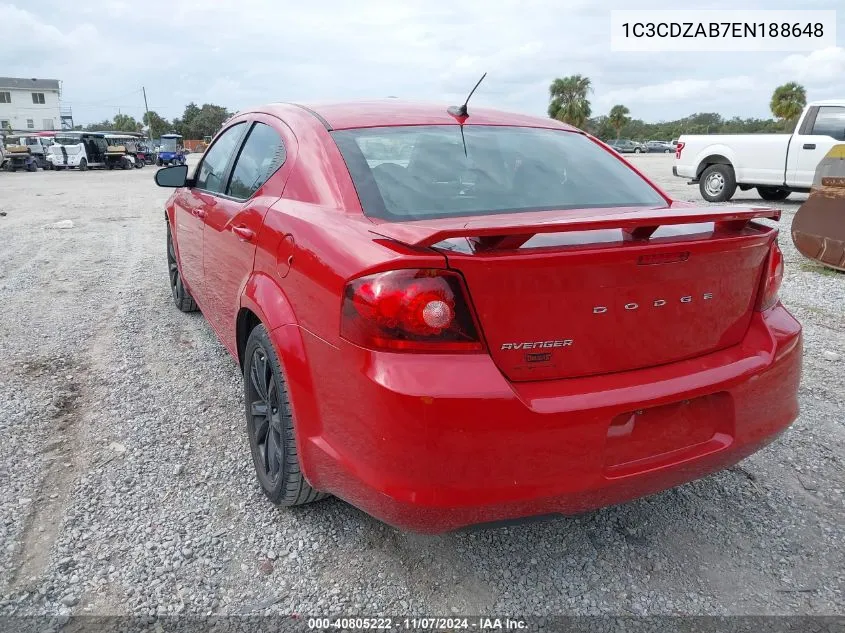 2014 Dodge Avenger Se VIN: 1C3CDZAB7EN188648 Lot: 40805222