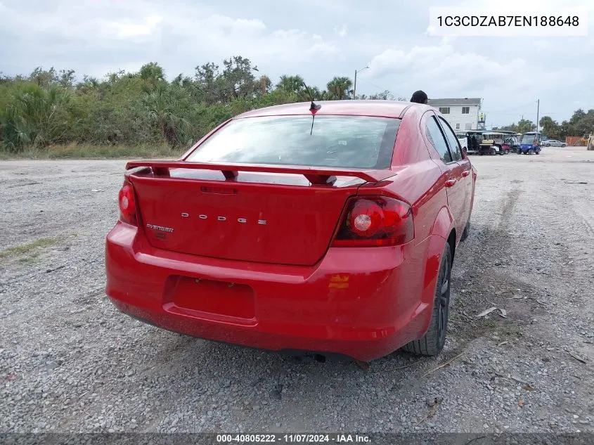 2014 Dodge Avenger Se VIN: 1C3CDZAB7EN188648 Lot: 40805222