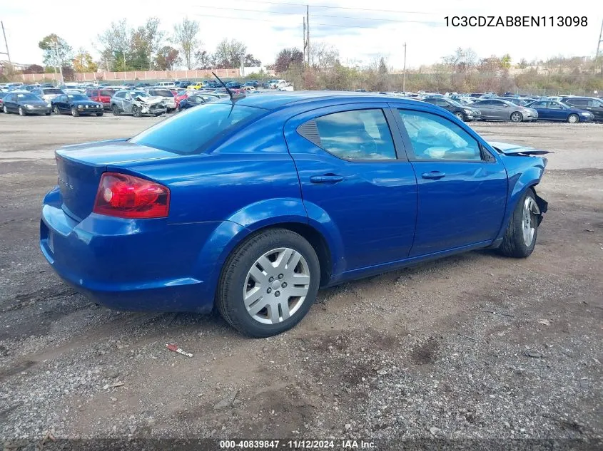 1C3CDZAB8EN113098 2014 Dodge Avenger Se