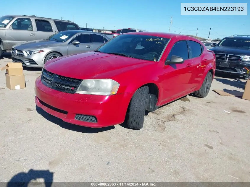 2014 Dodge Avenger Se VIN: 1C3CDZAB4EN223193 Lot: 40862863