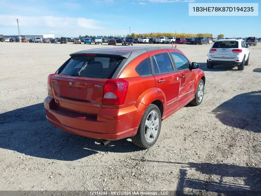 2007 Dodge Caliber R/T VIN: 1B3HE78K87D194235 Lot: 12114233