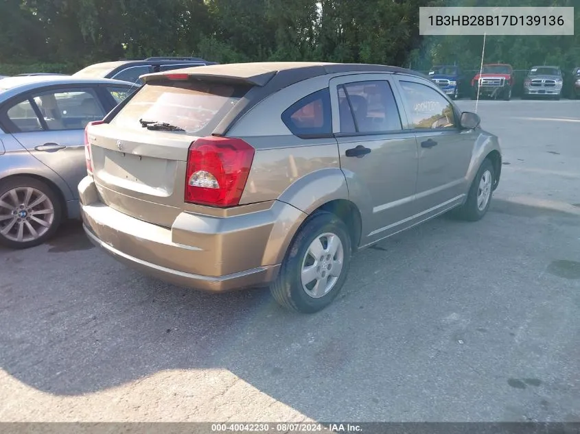 2007 Dodge Caliber VIN: 1B3HB28B17D139136 Lot: 40042230