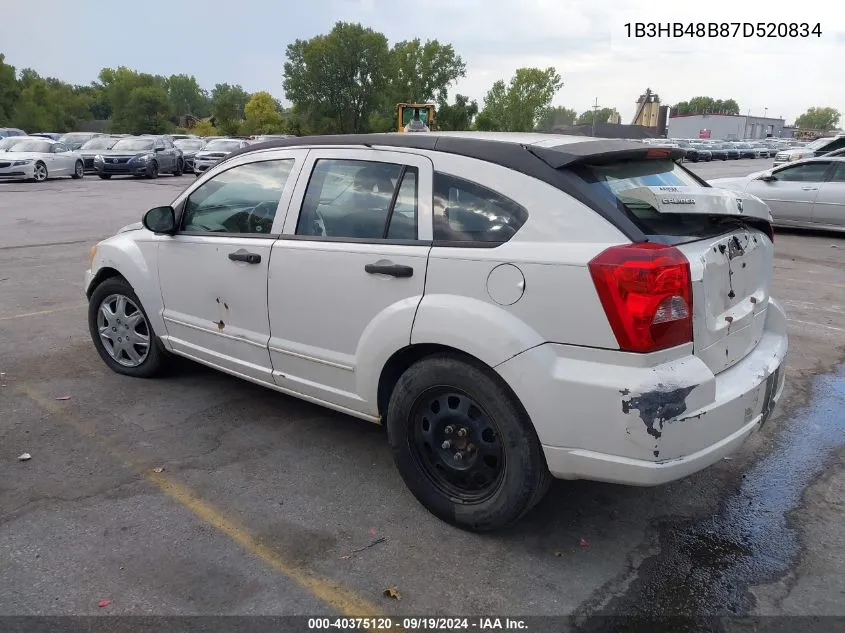 2007 Dodge Caliber Sxt VIN: 1B3HB48B87D520834 Lot: 40375120