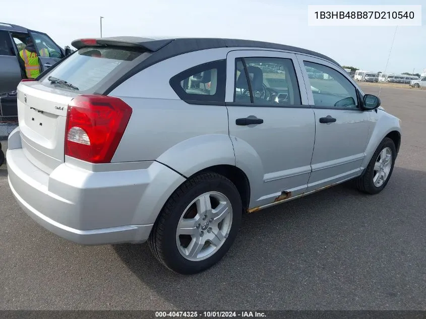 2007 Dodge Caliber Sxt VIN: 1B3HB48B87D210540 Lot: 40474325