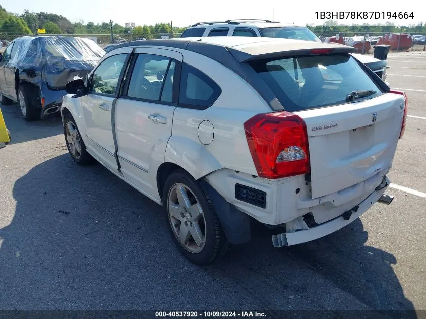 2007 Dodge Caliber R/T VIN: 1B3HB78K87D194664 Lot: 40537920