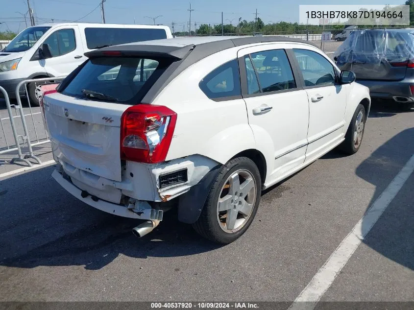 2007 Dodge Caliber R/T VIN: 1B3HB78K87D194664 Lot: 40537920