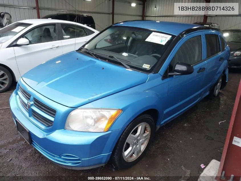 2008 Dodge Caliber Se VIN: 1B3HB28B98D714326 Lot: 39852090