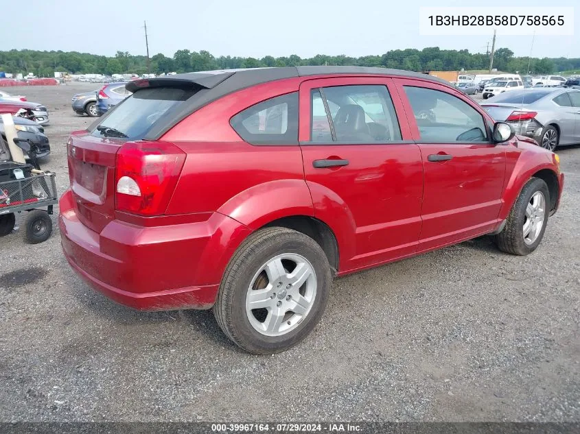 2008 Dodge Caliber Se VIN: 1B3HB28B58D758565 Lot: 39967164