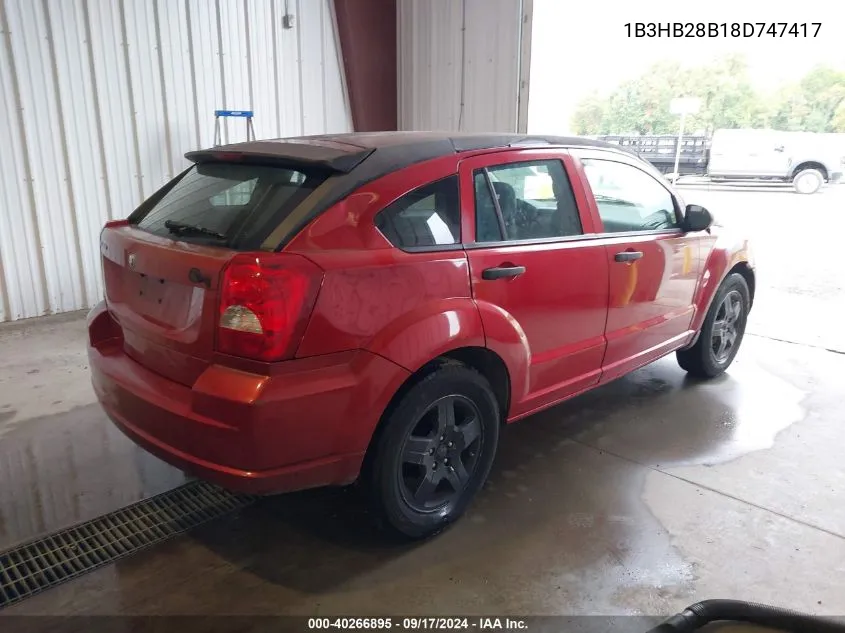 2008 Dodge Caliber Se VIN: 1B3HB28B18D747417 Lot: 40266895