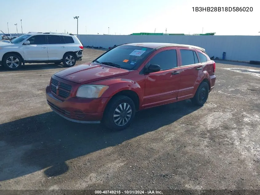 2008 Dodge Caliber Se VIN: 1B3HB28B18D586020 Lot: 40749215