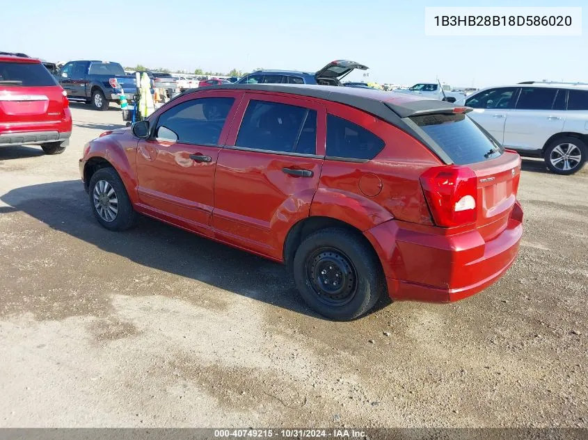 2008 Dodge Caliber Se VIN: 1B3HB28B18D586020 Lot: 40749215