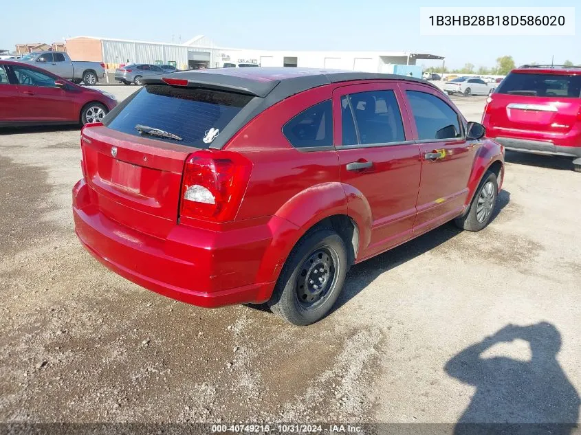 2008 Dodge Caliber Se VIN: 1B3HB28B18D586020 Lot: 40749215