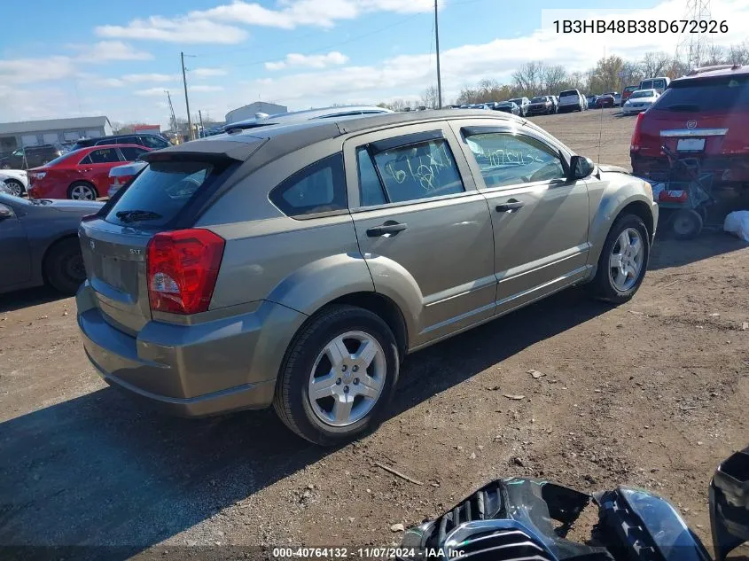 2008 Dodge Caliber Sxt VIN: 1B3HB48B38D672926 Lot: 40764132