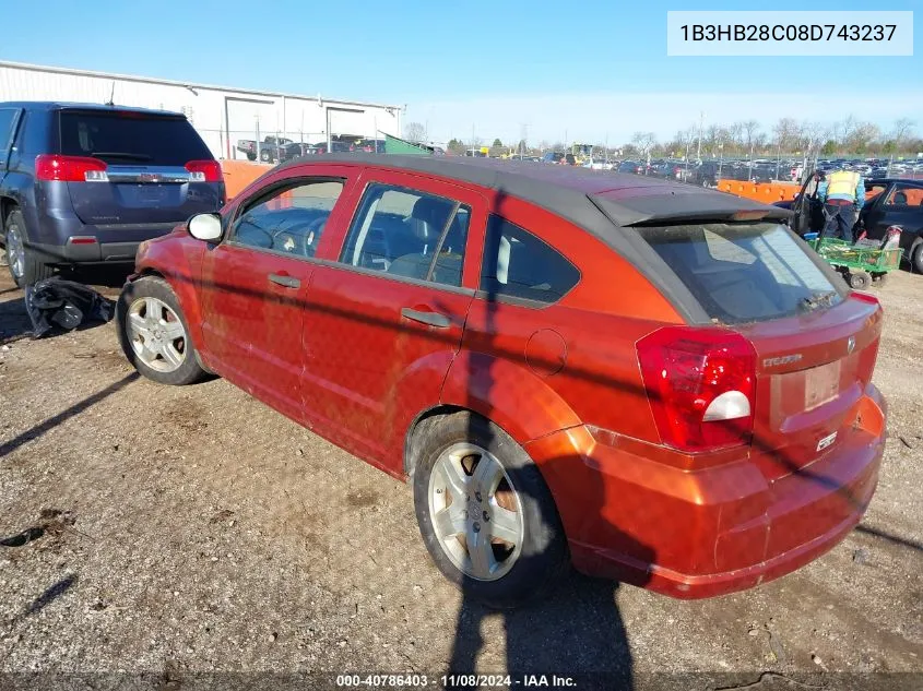 2008 Dodge Caliber Se VIN: 1B3HB28C08D743237 Lot: 40786403