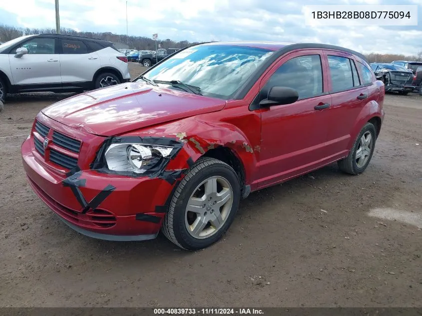 2008 Dodge Caliber Se VIN: 1B3HB28B08D775094 Lot: 40839733