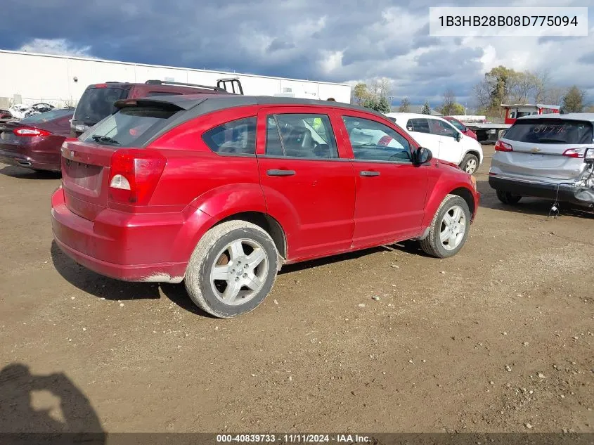 2008 Dodge Caliber Se VIN: 1B3HB28B08D775094 Lot: 40839733