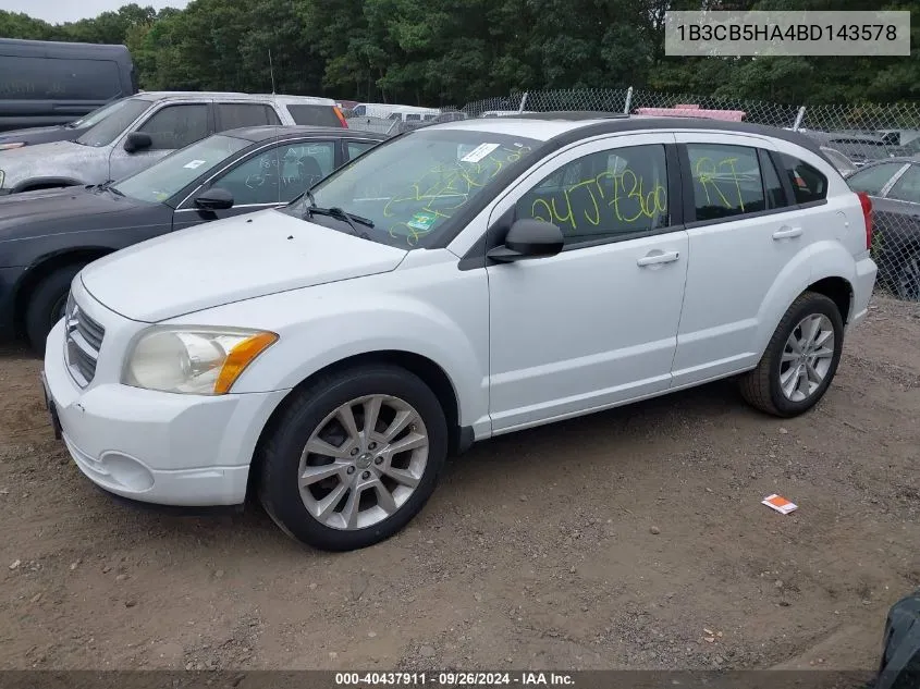 2011 Dodge Caliber Heat VIN: 1B3CB5HA4BD143578 Lot: 40437911