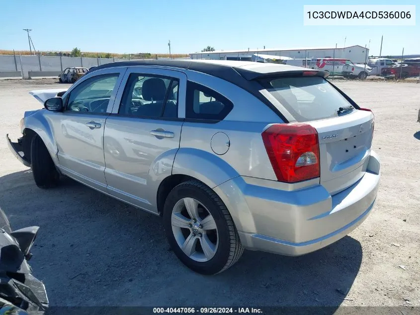 2012 Dodge Caliber Sxt VIN: 1C3CDWDA4CD536006 Lot: 40447056