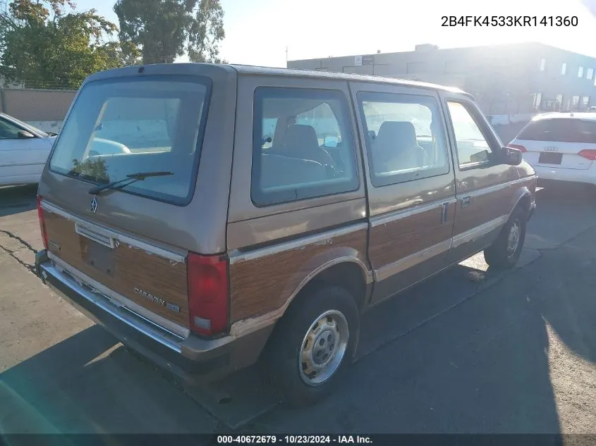 1989 Dodge Caravan Se VIN: 2B4FK4533KR141360 Lot: 40672679