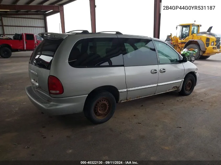 2000 Dodge Grand Caravan Se VIN: 2B4GP44G0YR531187 Lot: 40322130