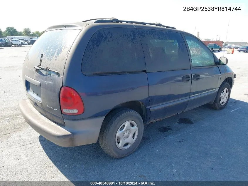 2000 Dodge Caravan VIN: 2B4GP2538YR814744 Lot: 40548991