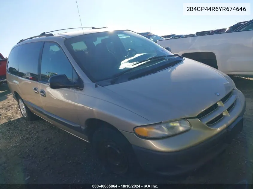 2000 Dodge Grand Caravan Se VIN: 2B4GP44R6YR674646 Lot: 40635864