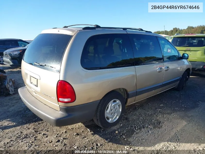 2000 Dodge Grand Caravan Se VIN: 2B4GP44R6YR674646 Lot: 40635864