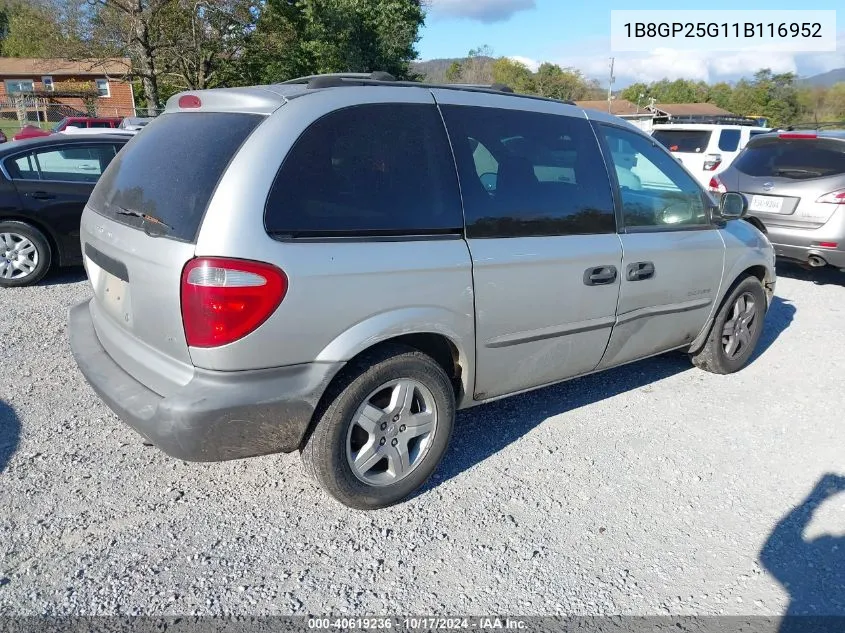 2001 Dodge Caravan Se VIN: 1B8GP25G11B116952 Lot: 40619236