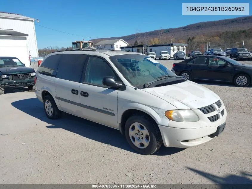 2001 Dodge Grand Caravan Se VIN: 1B4GP24381B260952 Lot: 40763694