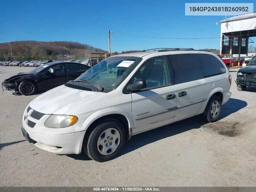 2001 Dodge Grand Caravan Se VIN: 1B4GP24381B260952 Lot: 40763694