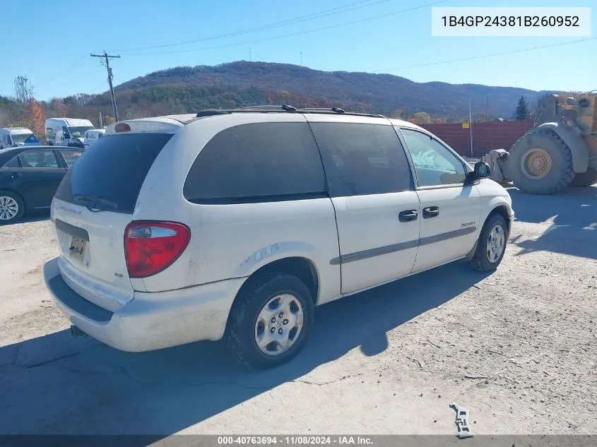 2001 Dodge Grand Caravan Se VIN: 1B4GP24381B260952 Lot: 40763694