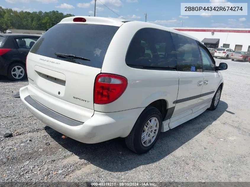 2002 Dodge Grand Caravan Sport VIN: 2B8GP44342R674274 Lot: 40319217