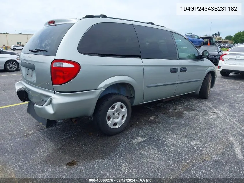 2003 Dodge Grand Caravan Se VIN: 1D4GP24343B231182 Lot: 40369276