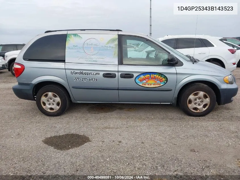 2003 Dodge Caravan Se VIN: 1D4GP25343B143523 Lot: 40498081