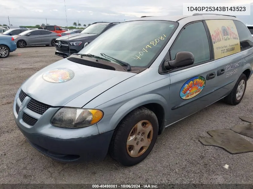 2003 Dodge Caravan Se VIN: 1D4GP25343B143523 Lot: 40498081