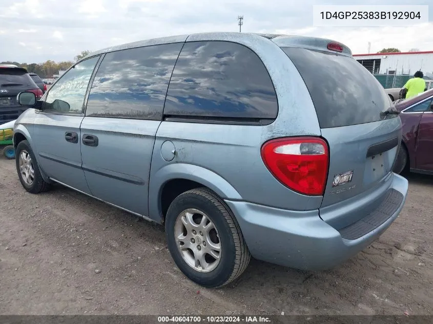 2003 Dodge Caravan Se VIN: 1D4GP25383B192904 Lot: 40604700