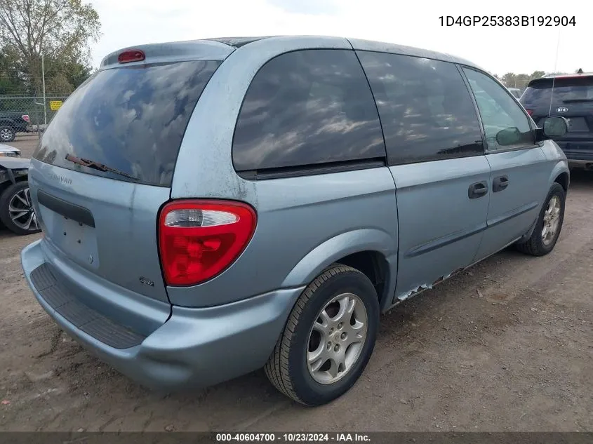 2003 Dodge Caravan Se VIN: 1D4GP25383B192904 Lot: 40604700